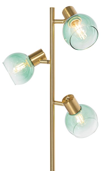 Lampada da terra Art Déco oro con vetro verde 3 luci - Vidro