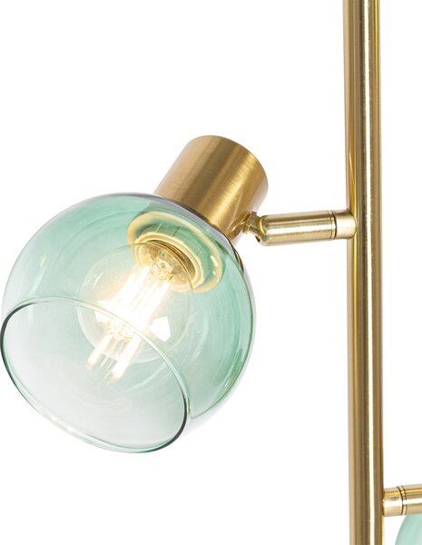 Lampada da terra Art Déco oro con vetro verde 3 luci - Vidro