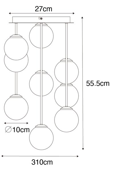 Lampadario Art Déco oro con vetro rosa 9 luci - Athenas