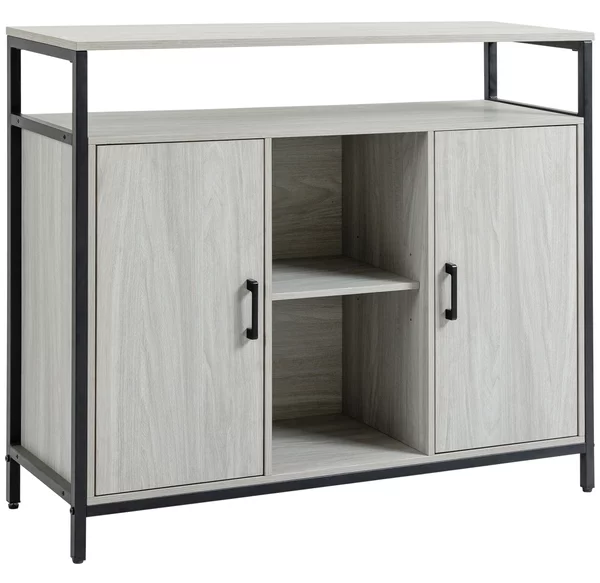 HOMCOM Credenza Moderna in Legno con 2 Armadietti e Ripiani, Mobile Cucina e per Ingresso Grigio Chiaro, 100x34x87.2cm|Aosom