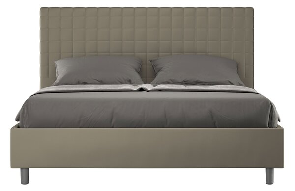 Letto Matrimoniale 160x190 cm con Rete e Contenitore con Testata e Alzata Comoda Imbottito in Similpelle Sunny Cappuccino