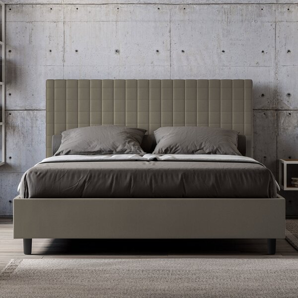 Letto Matrimoniale 160x190 cm con Rete e Contenitore con Testata e Alzata Comoda Imbottito in Similpelle Sunny Cappuccino