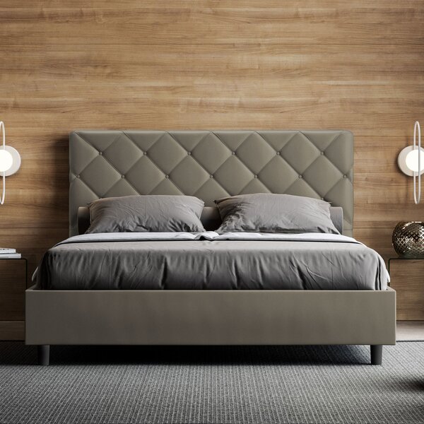 Letto Matrimoniale 160x190 cm con Rete e Contenitore con Testata e Alzata Comoda Imbottito in Similpelle Priya Cappuccino