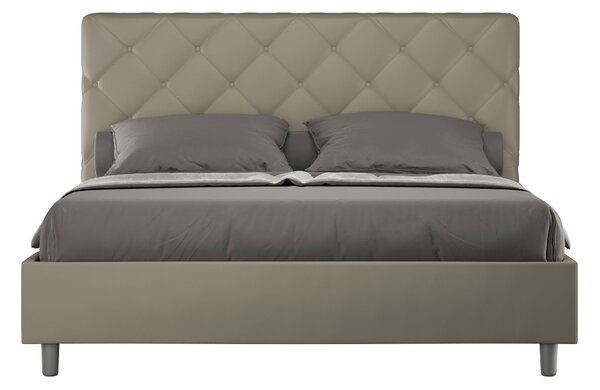 Letto Matrimoniale 160x190 cm con Rete e Contenitore con Testata e Alzata Comoda Imbottito in Similpelle Priya Cappuccino