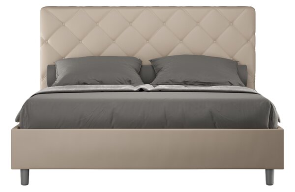 Letto Matrimoniale 160x190 cm con Rete e Contenitore con Testata e Alzata Comoda Imbottito in Similpelle Priya Tortora
