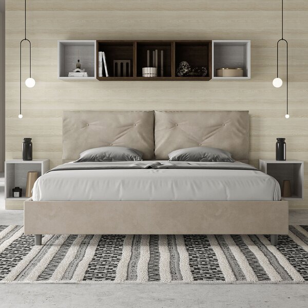 Letto Matrimoniale Queen Size 150x190 cm Senza Rete Imbottito in Microfibra Appia Large Sabbia
