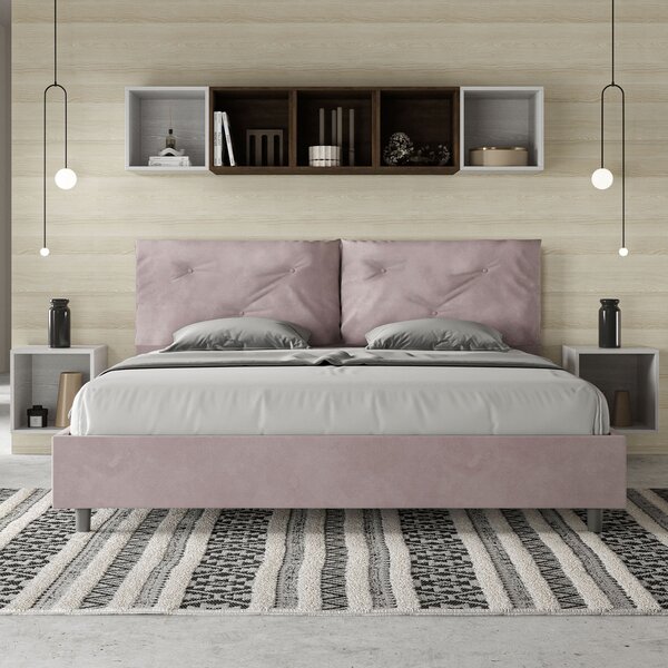 Letto Matrimoniale Queen Size 150x190 cm Senza Rete Imbottito in Microfibra Appia Large Glicine