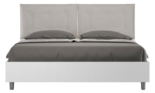 Letto Matrimoniale 160x200 cm Senza Rete Struttura Bianco Frassico con Cuscini in Similpelle Egos Annalisa Tortora