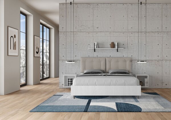 Letto Matrimoniale 160x200 cm Senza Rete Struttura Bianco Frassico con Cuscini in Similpelle Egos Annalisa Tortora