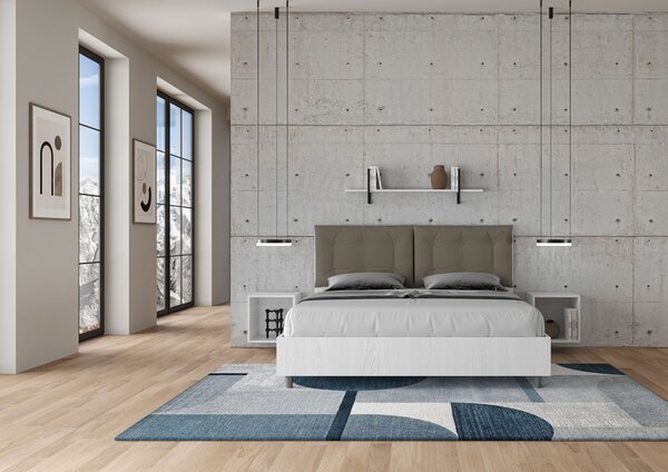 Letto Matrimoniale 160x200 cm Senza Rete Struttura Bianco Frassico con Cuscini in Similpelle Egos Annalisa Cappuccino