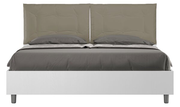 Letto Matrimoniale 160x200 cm Senza Rete Struttura Bianco Frassico con Cuscini in Similpelle Egos Annalisa Cappuccino