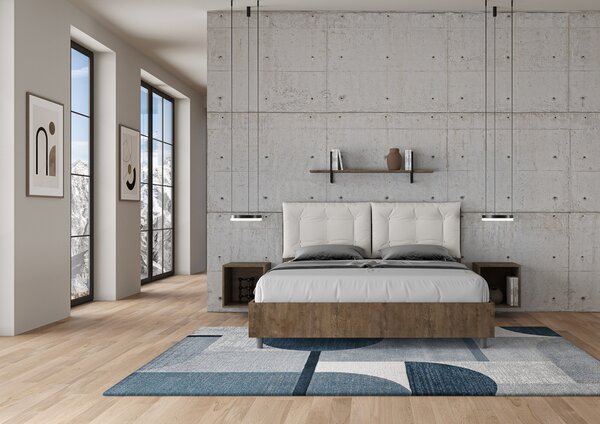 Letto Matrimoniale 160x190 cm Senza Rete Struttura Noce con Cuscini in Similpelle Egos Annalisa Bianco