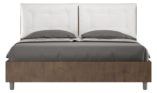 Letto Matrimoniale 160x190 cm Senza Rete Struttura Noce con Cuscini in Similpelle Egos Annalisa Bianco