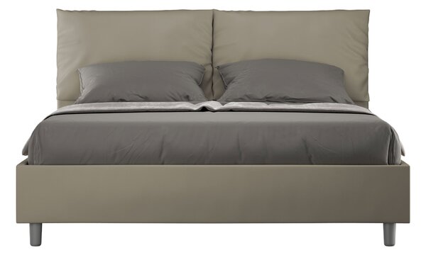 Letto Matrimoniale 160x190 cm con Rete e Contenitore con Alzata Comoda Imbottito in Similpelle Antea Cappuccino