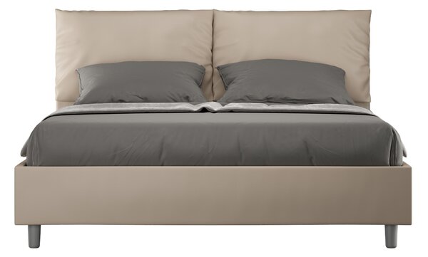 Letto Matrimoniale 160x190 cm con Rete e Contenitore con Alzata Comoda Imbottito in Similpelle Antea Tortora