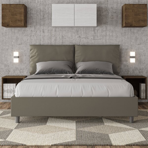 Letto Matrimoniale 160x190 cm con Rete e Contenitore con Alzata Comoda Imbottito in Similpelle Antea Cappuccino