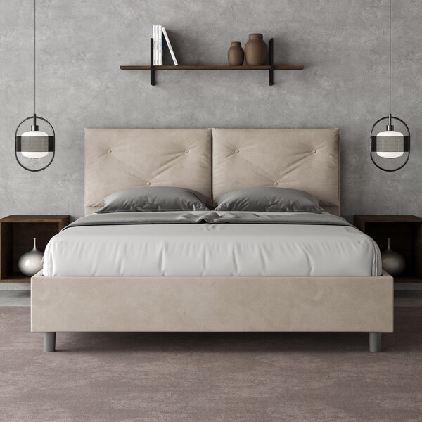 Letto Matrimoniale 160x190 cm con Rete e Contenitore Giroletto con Alzata Comoda Imbottito in Microfibra Appia Sabbia