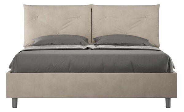 Letto Matrimoniale 160x190 cm con Rete e Contenitore Giroletto con Alzata Comoda Imbottito in Microfibra Appia Sabbia