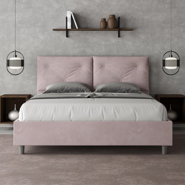 Letto Matrimoniale 160x190 cm con Rete e Contenitore Giroletto con Alzata Comoda Imbottito in Microfibra Appia Glicine
