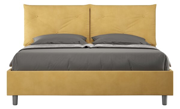Letto Matrimoniale 160x190 cm con Rete e Contenitore Giroletto con Alzata Comoda Imbottito in Microfibra Appia Ocra