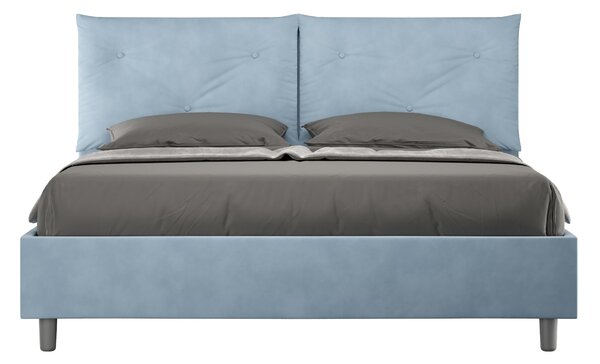 Letto Matrimoniale 160x190 cm con Rete e Contenitore Giroletto con Alzata Comoda Imbottito in Microfibra Appia Azzurro