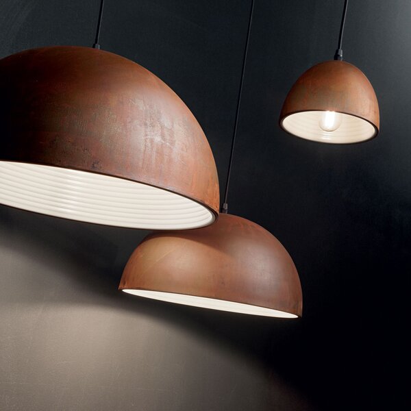 Sospensione Rustica-Country Folk Metallo Corten Ruggine 1 Luce E27 D18Cm