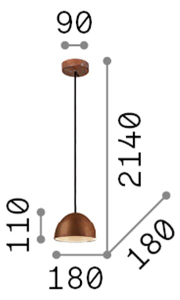 Sospensione Rustica-Country Folk Metallo Corten Ruggine 1 Luce E27 D18Cm