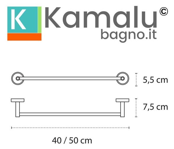 Portasalvietta barra 40 cm in acciaio inox e dettagli in abs nero | NICO-N - KAMALU