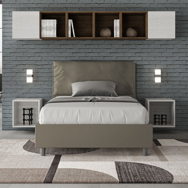 Letto 1 Piazza E Mezzo 120x190 cm Senza Rete Imbottito in Similpelle Antea Large Cappuccino