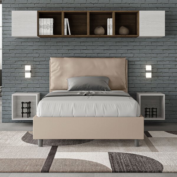 Letto 1 Piazza E Mezzo 120x190 cm Senza Rete Imbottito in Similpelle Antea Large Tortora
