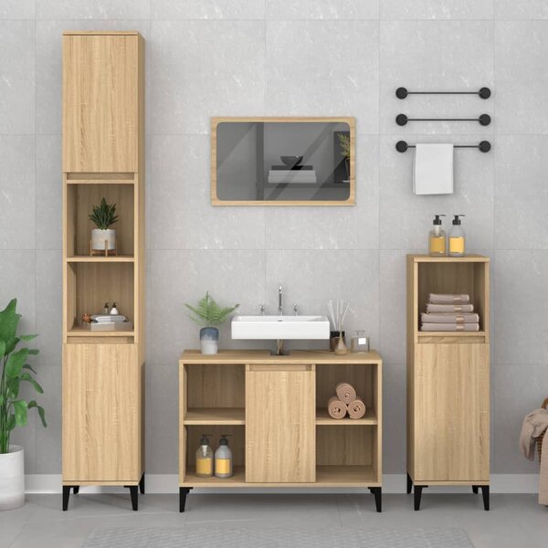 Set Mobili da Bagno 4 pz Rovere Sonoma in Truciolato