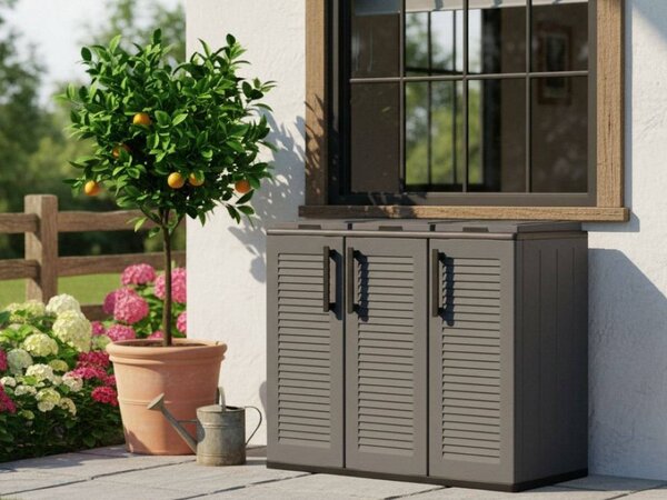 Pattumiera Grigio Nero Capacità 330 (110 per Sacco) Anta a Righe 102x37x84h cm, 3 Cestini Made in Italy - Arko