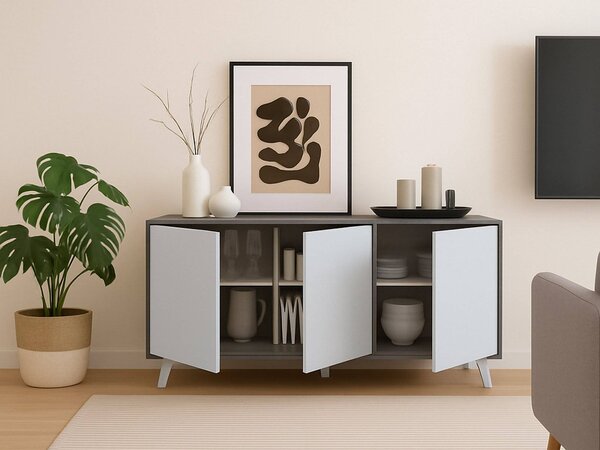 Credenza grigia chiaro e bianca porta piatti 153x39x72h cm 3 ante - Annina