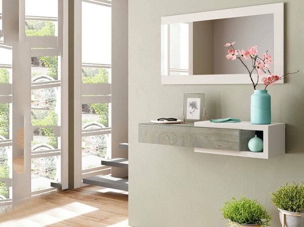 Mobile per ingresso piccolo sospeso bianco e rovere 95x19h cm - Arty