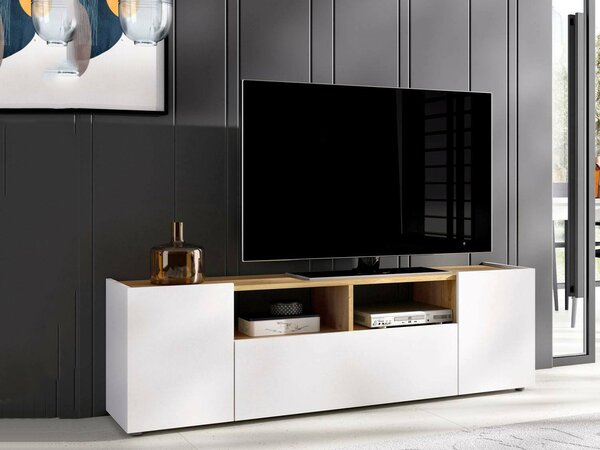 Mobile TV bianco e rovere nodi 141x34x43h cm 3 ante - Vulcano