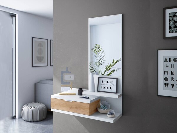Mobile ingresso sospeso con cassetto bianco e rovere nodi 81x116h cm - Adina