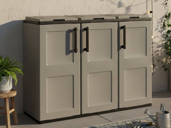 Pattumiera Grigio Nero Capacità 330 (110 per Sacco) Anta a Quadri 102x37x84h cm, 3 Cestini Made in Italy - Arko