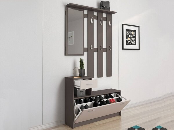 Mobile per ingresso sospeso con scarpiera beige e grigio 100x190h cm - Garolfo