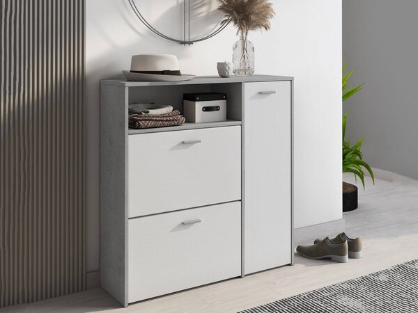 Mobile da Ingresso Grigio Cemento Bianco 04-mag Paia 3 Ripiani 91.5x26.6x94h cm, 3 Ante - Scultore