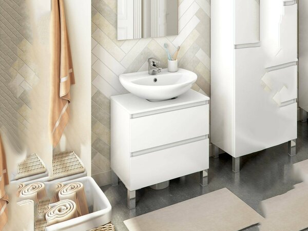 Mobile bagno 2 cassetti 60x40x63h cm bianco lucido - Avola