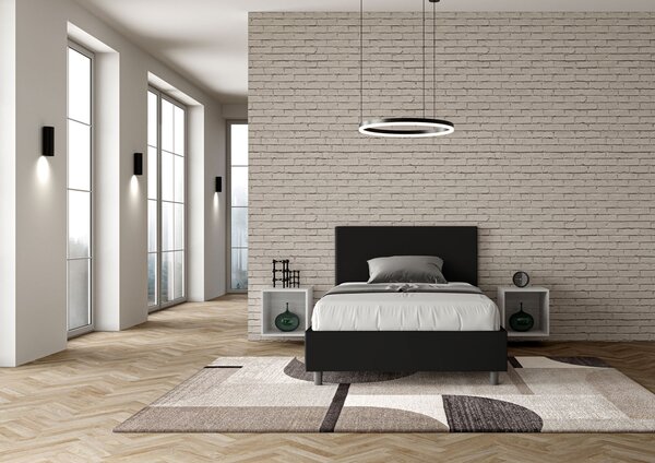 Letto 1 Piazza E Mezzo 120x190 cm Senza Rete con Testata Liscia in Similpelle Adele Nero