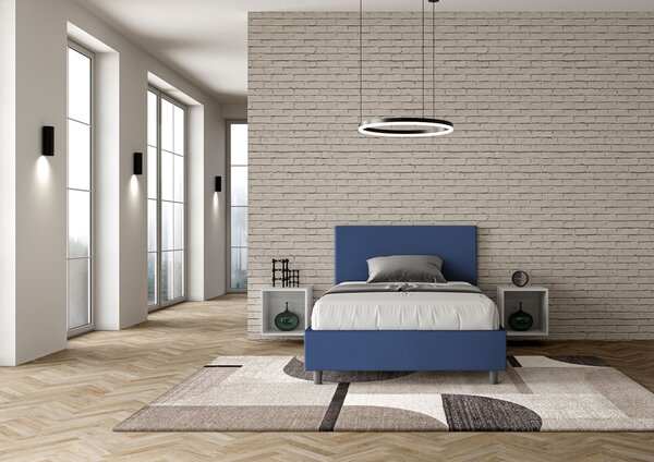 Letto 1 Piazza E Mezzo 120x190 cm Senza Rete con Testata Liscia in Similpelle Adele Blu
