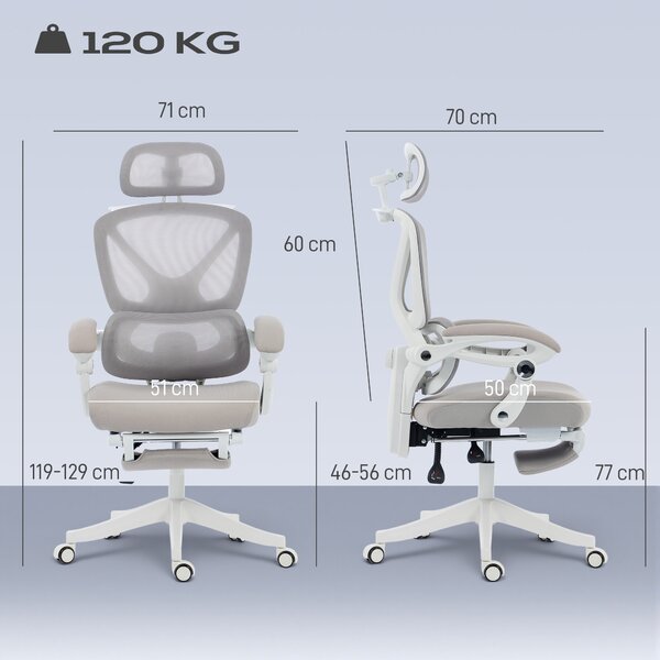 HOMCOM Sedia da ufficio ergonomica reclinabile in rete con poggiatesta regolabile, grigio | Aosom Italy