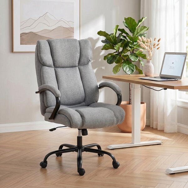 Vinsetto Sedia Ufficio Ergonomica in Tessuto Effetto Lino, Portata 220kg, Girevole, Altezza Regolabile, Grigio Chiaro | Aosom Italy