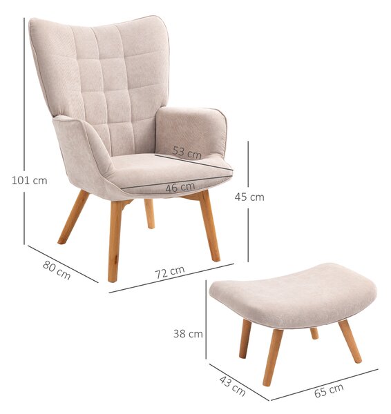 HOMCOM Poltrona Relax con Pouf Poggiapiedi in Velluto a Costine con Schienale Alto e Braccioli, Beige