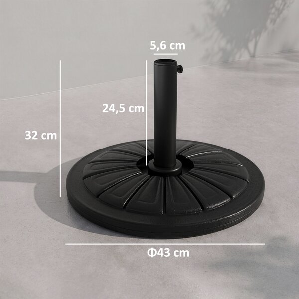 Outsunny Base per Ombrellone Rotonda Ø43cm da 13kg in Cemento per Pali da 38mm e 48mm, Nero|Aosom
