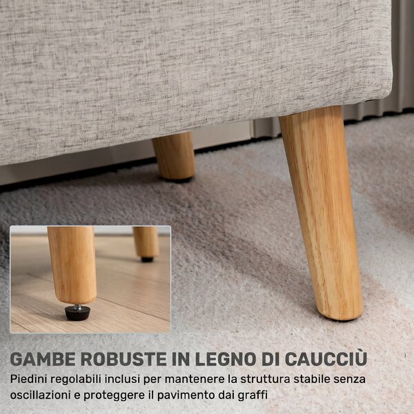 HOMCOM Cassapanca Contenitore 110x39x45 cm in Tessuto Effetto Lino, Gambe in Legno di Caucciù, Capacità 220 kg, Beige | Aosom Italy