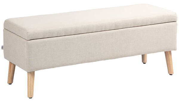 HOMCOM Cassapanca Contenitore 110x39x45 cm in Tessuto Effetto Lino, Gambe in Legno di Caucciù, Capacità 220 kg, Beige | Aosom Italy