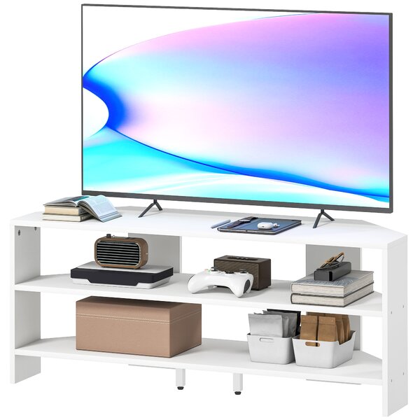 HOMCOM Mobile TV ad Angolo per 47" max con 2 Ripiani Aperti, in Legno, 110x36x45 cm, Bianco | Aosom Italy