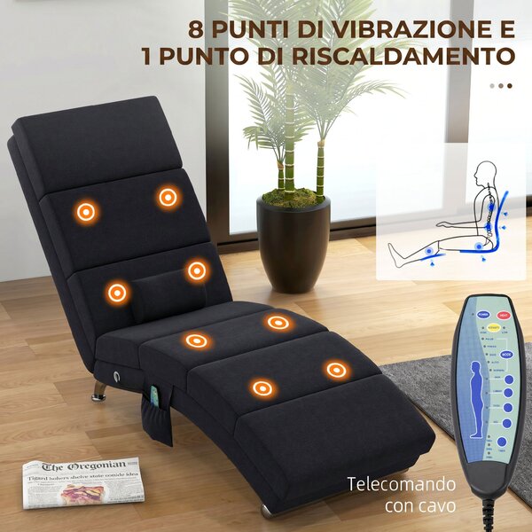 HOMCOM Poltrona Massaggiante con 8 Punti Vibranti e Riscaldamento, 5 Modalità, Timer e Telecomando, Nero | Aosom Italy